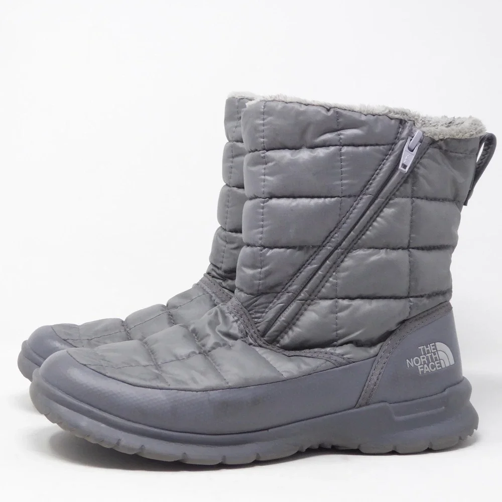 The North Face Womens Thermoball Boots Grey Quilted Faux Fur Lined Size 7
